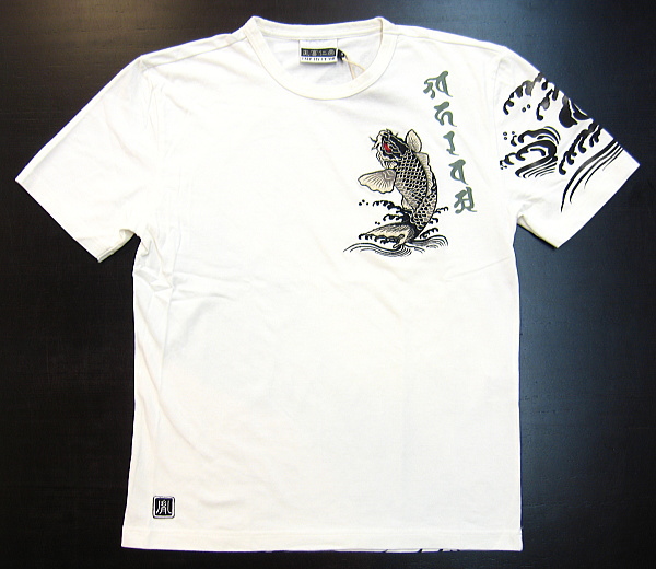 和柄半袖ヘンリーTシャツ 荒波に鯉・家紋